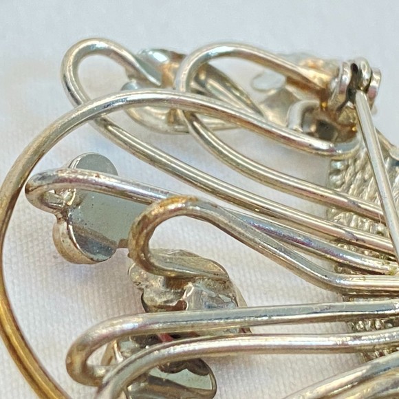 Silver Tone Brooch/Pendant Multicolor Rhinestone Flowers In Woven Basket - Picture 5 of 7